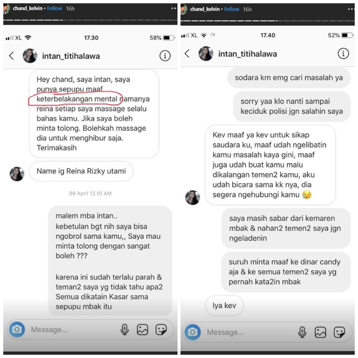 Klarifikasi pihak keluarga Reina