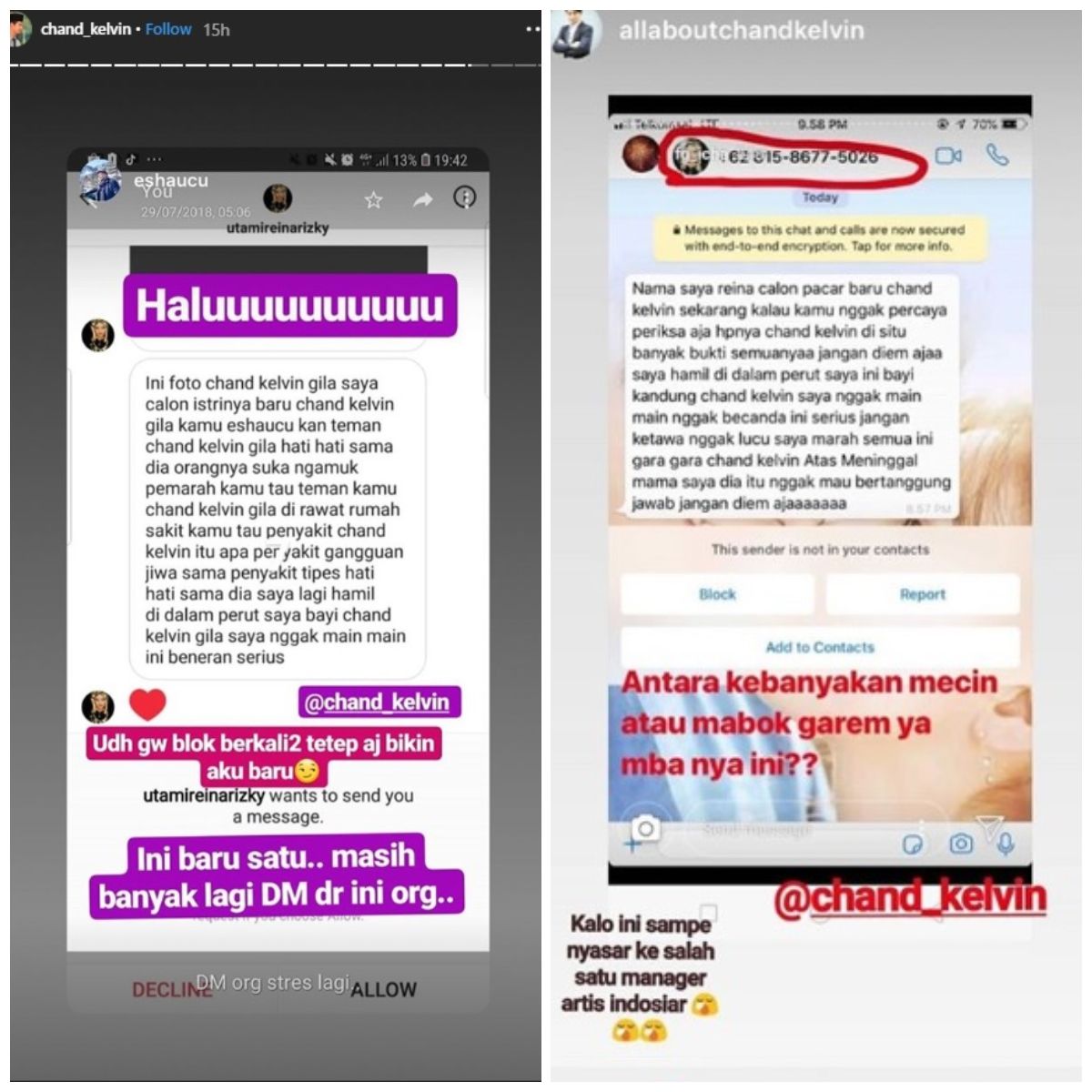 DM perempuan yang mengaku dihamili Chand Kelvin