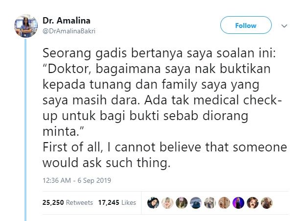 Postingan pertanyaan yang dikirimkan ke Dr Amalina