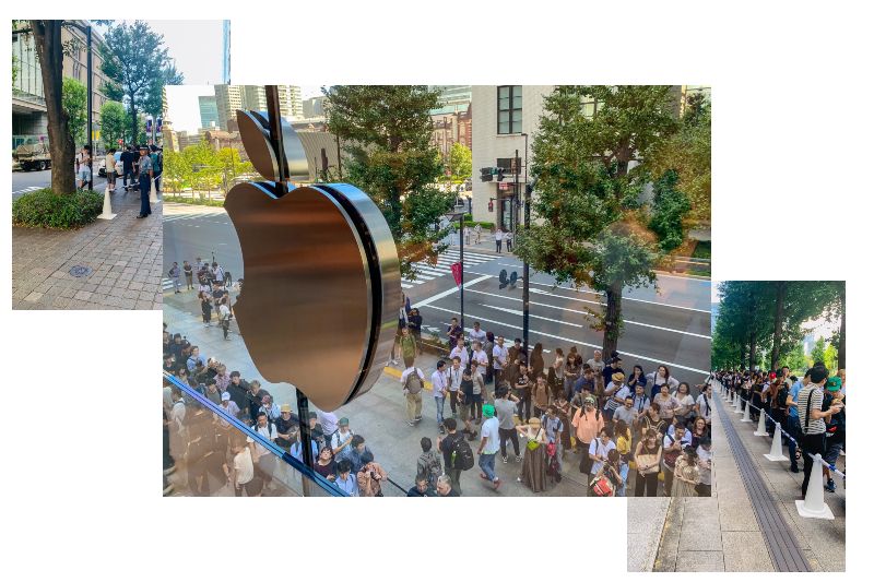 Ribuan pengunjung antri untuk masuk ke Apple Marunouchi