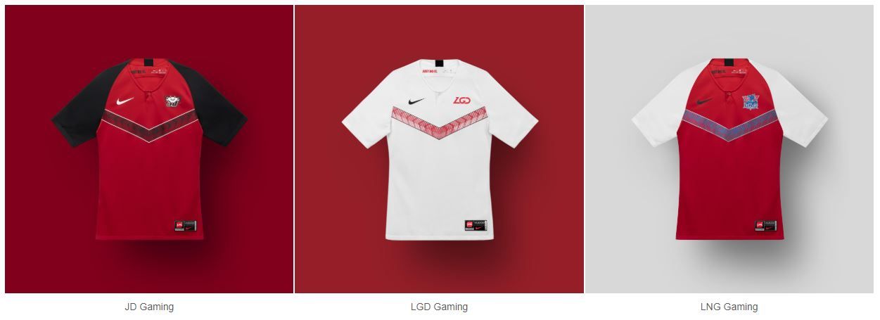 Jersey untuk JD Gaming, LGD Gaming, dan LNG Gaming