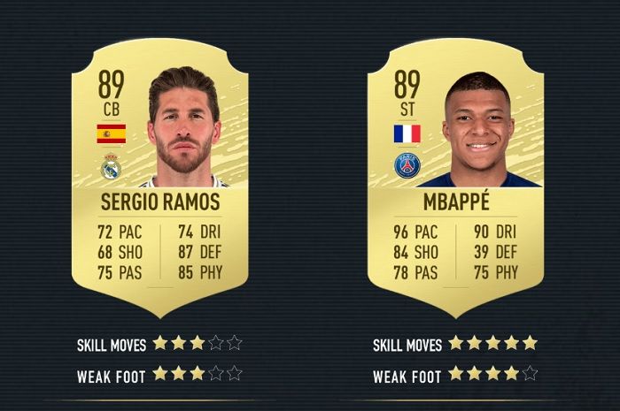 Rating Sergio Ramos dan Kylian Mbappe dalam FIFA 2020.