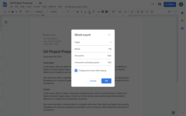 Fitur Word Count pada Google Docs