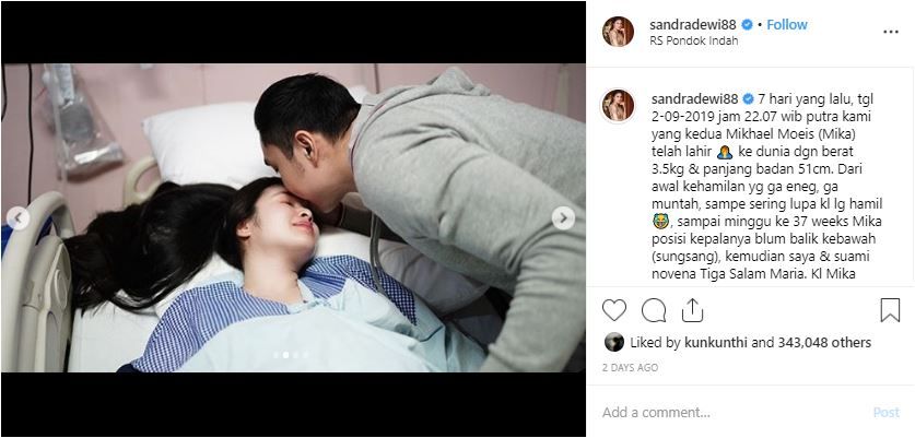 Postingan Sandra Dewi setelah melahirkan