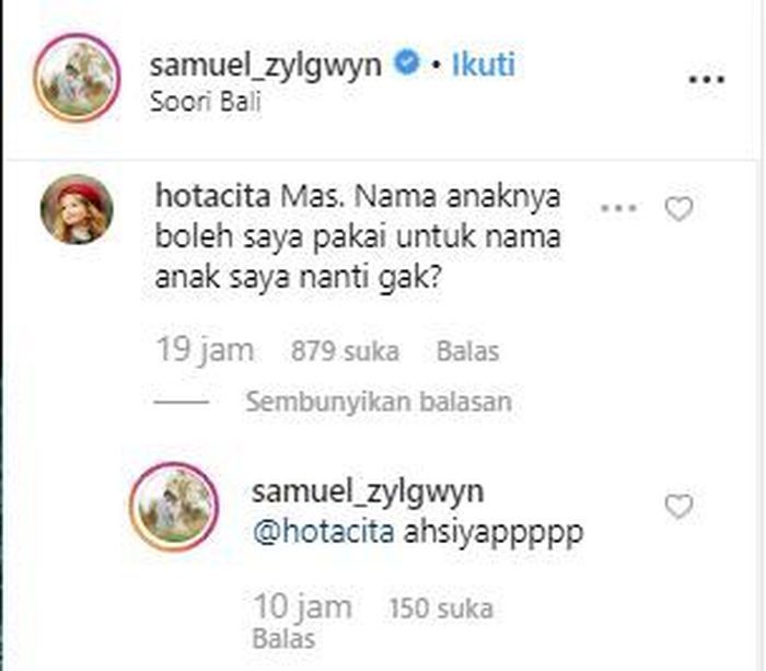 Samuel Zylgwyn membalas komentar seorang netizen