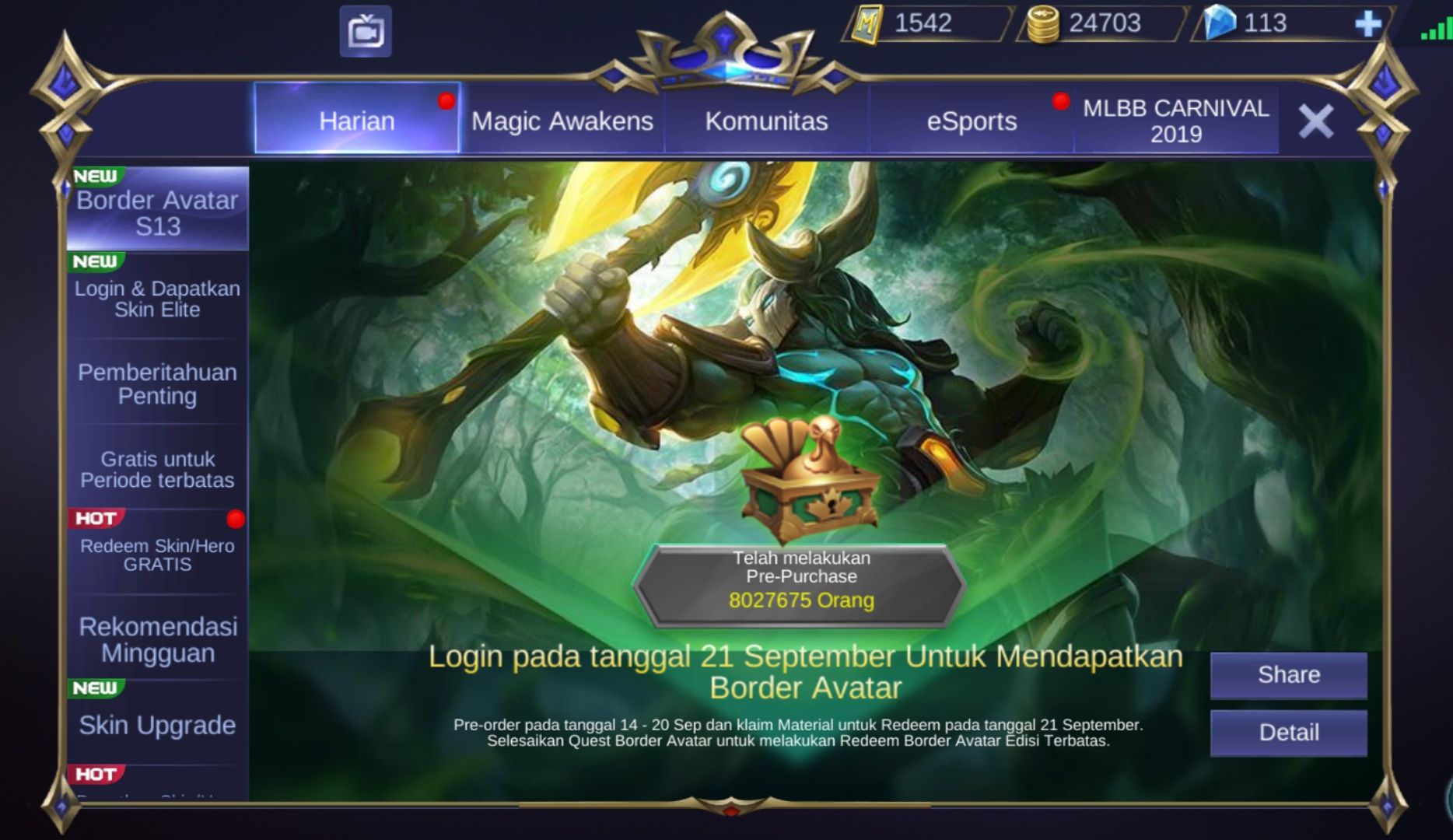 Preorder Border Avatar S13 Mobile Legends