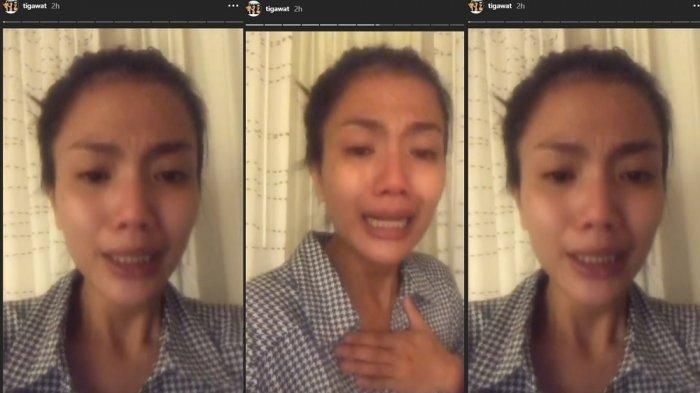 Tiga Setia Gara dalam videonya di Instagram Story tengah menangis minta tolong
