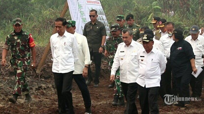 Jokowi mengjungi lokasi kebakaran hutan.