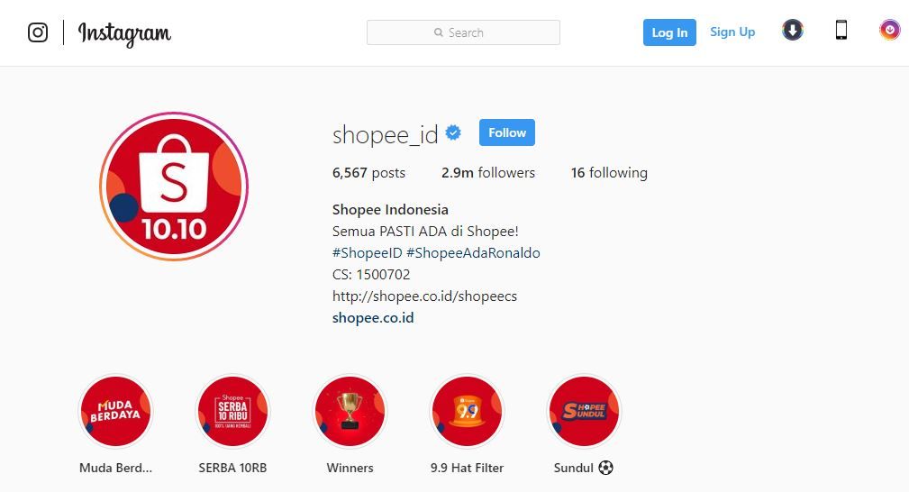 Jumlah followers Shopee telah mencapai 2,9 juta