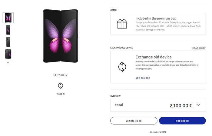 Halaman pembelian Galaxy Fold di Samsung Jerman