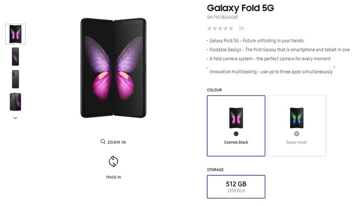 Halaman pembelian Galaxy Fold di Samsung Jerman