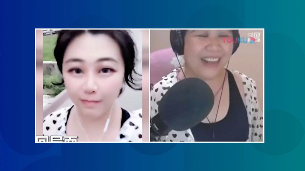 Qiaobiluo di salah satu klip videonya (kiri) Qiaobiluo saat filter wajahnya hilang (kanan)