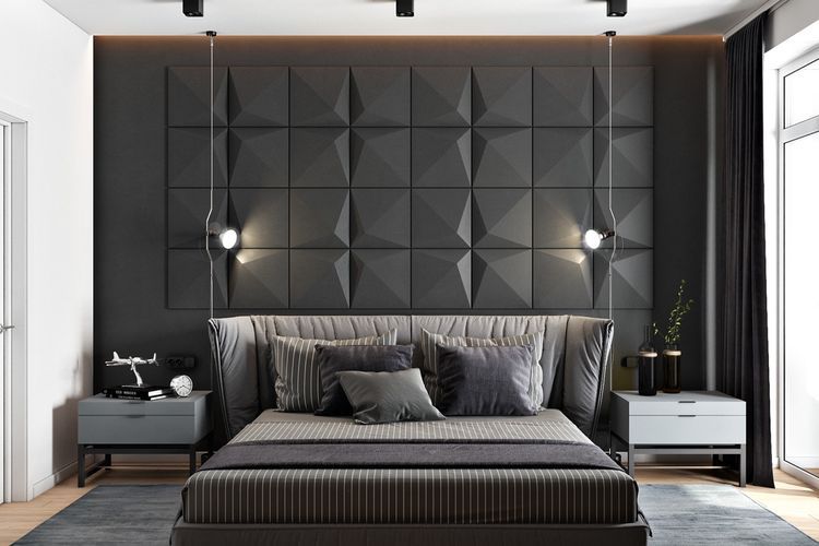 Dinding aksen hitam dengan pola yang dramatis dan elegan 