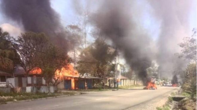 Suasana di Kota Wamena, Papua, pada Senin (23/09). 