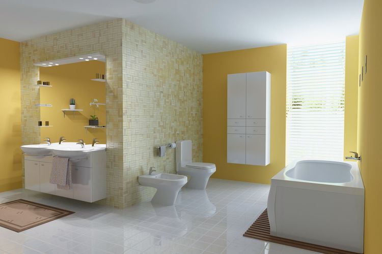 Warna kuning yang hangat untuk kamar mandi 