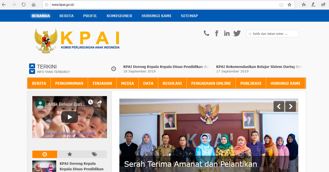 Situs KPAI yang sudah kembali normal