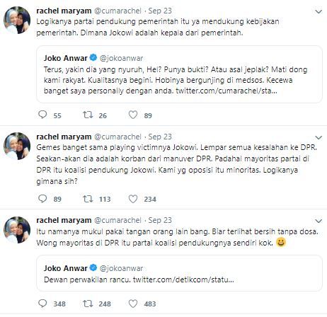 Perang twit antara Rachel Maryam dan Joko Anwar