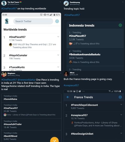 Tagar #OnePiece957 menjadi trending dunia dan sejumlah negara