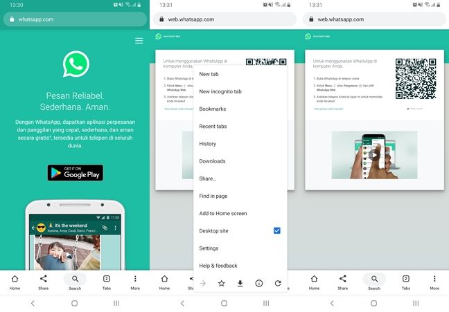 Membuka WhatsApp versi web lewat hape