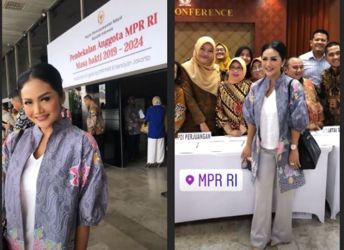 Penampilan mewah penyanyi diva Krisdayanti saat hadiri Pembekalan Anggota MPR RI Masa Bakti 2019-2024 