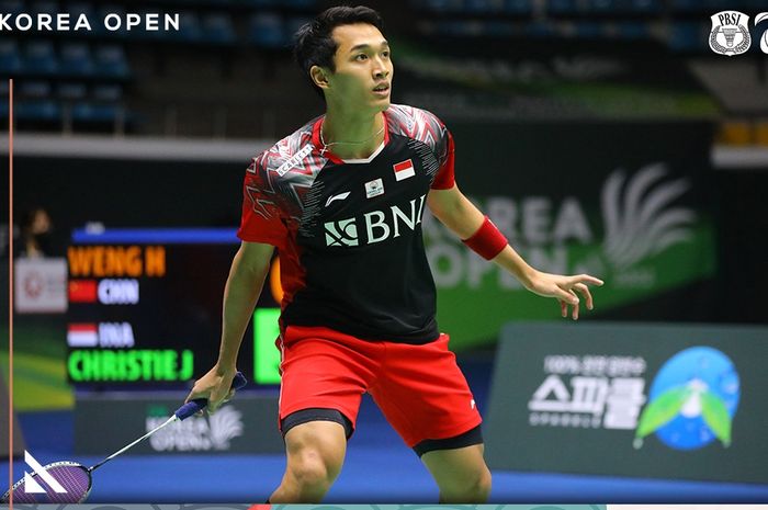 Tunggal putra Indonesia Jonatan Christie saat final Korea Open 2022.