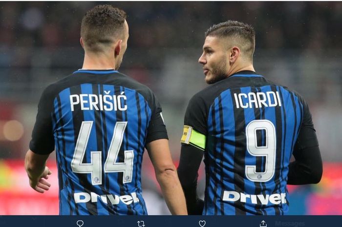 Mauro Icardi (kanan) dan Ivan Perisic saat masih membela Inter Milan.
