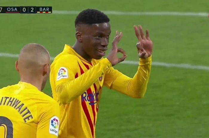 Ilaix Moriba mencetak gol perdana bagi Barcelona dalam kemenangan 2-0 atas Osasuna dalam lanjutan laga Liga Spanyol 2020-2021.