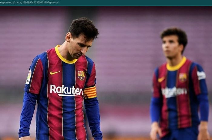 Ekspresi lesu kapten Barcelona, Lionel Messi.