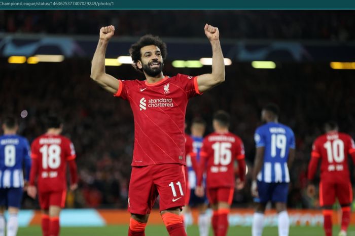 Selebrasi Mohamed Salah usai mencetak gol ke gawang FC Porto.