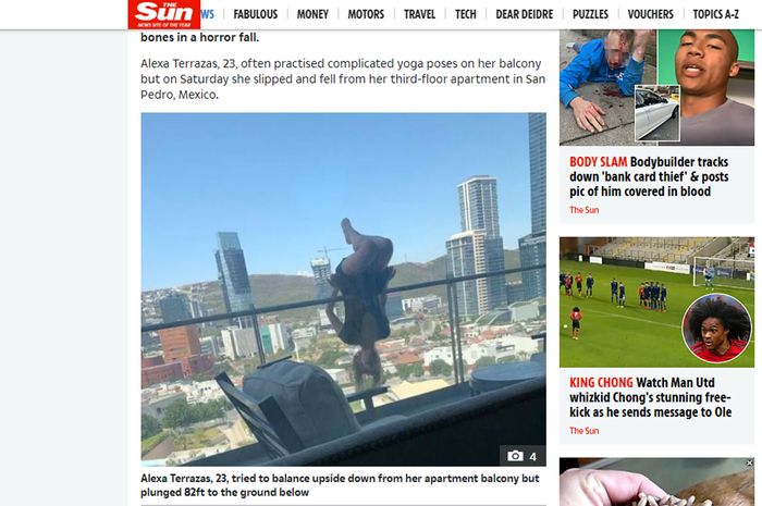 Berita The Sun tentang perempuan yang mengalami patah tulang usai mencoba pose yoga