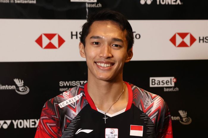 Tunggal putra Indonesia, Jonatan Christie saat menjuarai Swiss Open 2022, Minggu (27/3/2022)