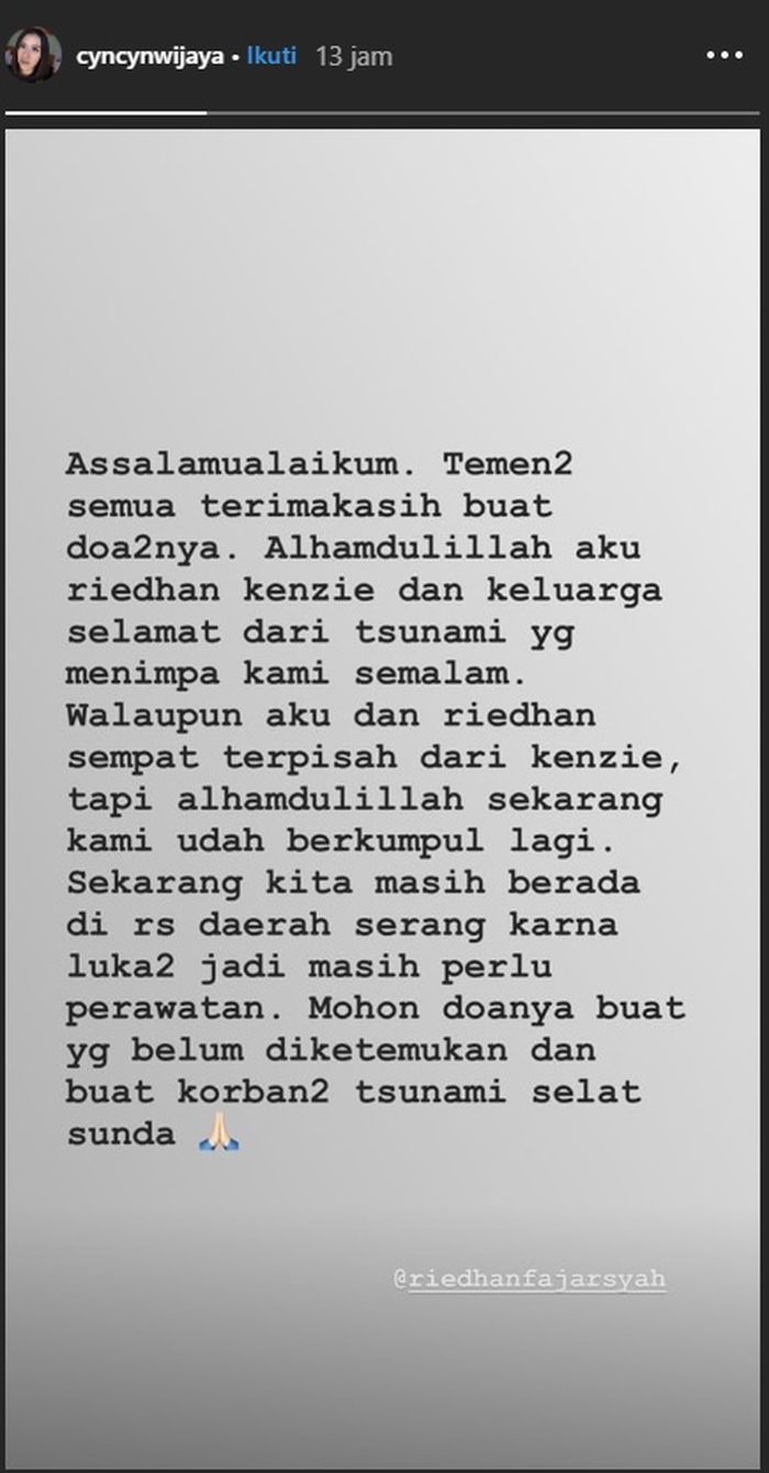 Kondisi terakhir Cynthia Wijaya