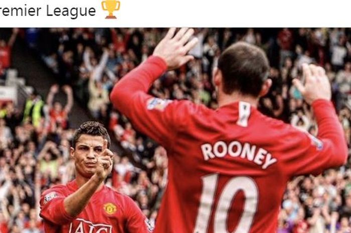 Cristiano Ronaldo dan Wayne Rooney merayakan gol untuk Manchester United.