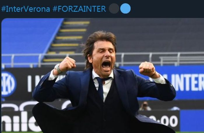 Reaksi pelatih Inter Milan, Antonio Conte, dalam duel Liga Italia kontra Verona, 25 April 2021.