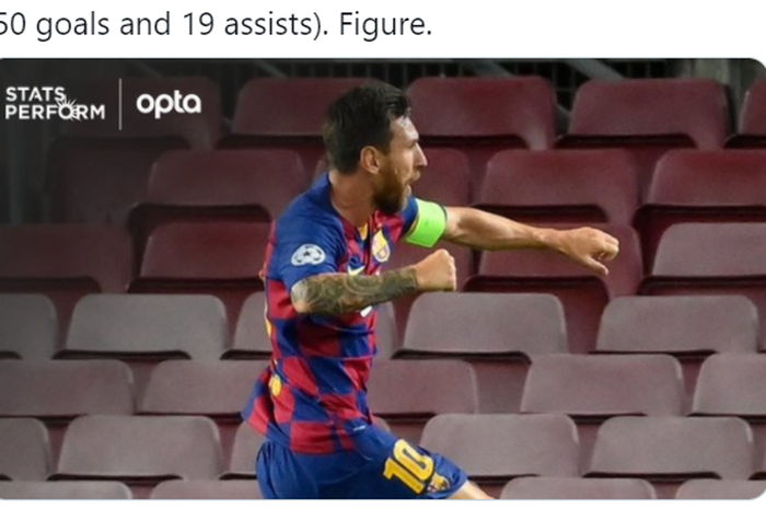 Kapten Barcelona, Lionel Messi, saat merayakan gol yang ia cetak ke gawang Osasuna di pekan ke-11 Liga Spanyol 2020-2021.