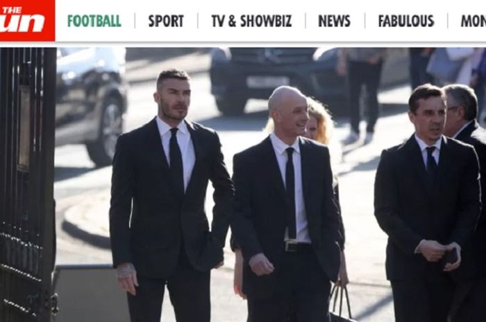 David Beckham, Nicky Butt dan Gary Neville yang tergabung dalam Class of 92 hadiri pemakaman Eric Harrison.