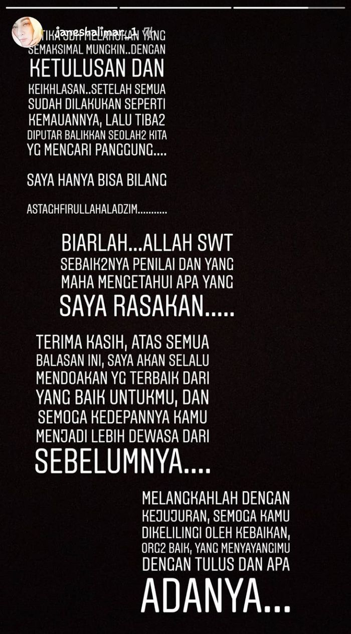 Instastory Jane Shalimar