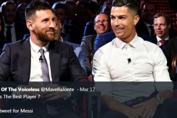 Lionel Messi dan Cristiano Ronaldo  saat bertemu dalam acara UEFA.