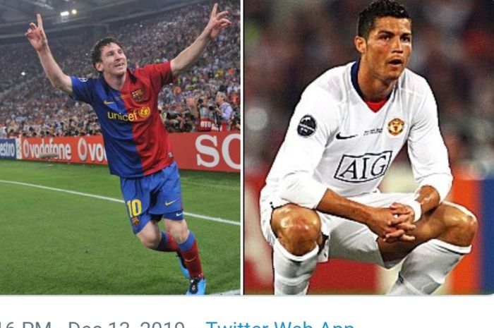 Megabintang Barcelona, Lionel Messi, berhasil menegaskan dominasinya atas Cristiano Ronaldo saat duel melawan Manchester United dalam laga final Liga Champions 2008-2009 di Stadion Olimpico, Roma.