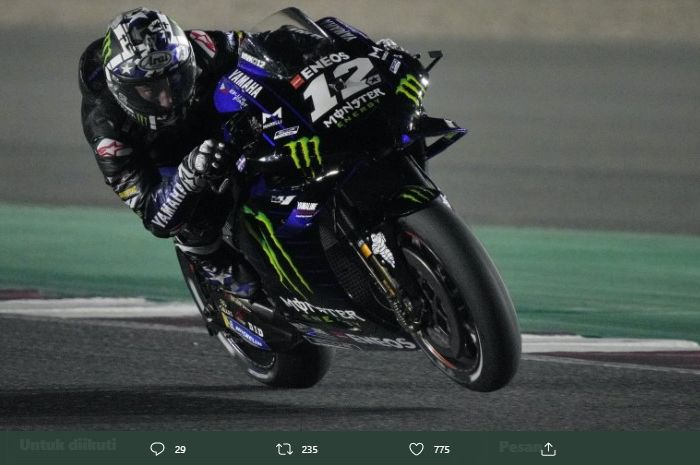 Pembalap Monster Energy Yamaha, Maverick Vinales, saat mengaspal pada MotoGP Qatar 2021 di Sirkuit Losail, Minggu (28/3/2021).