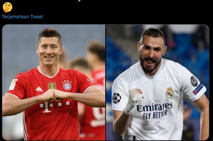 Penyerang Bayern Muenchen, Robert Lewandowski, dan bomber milik Real Madrid, Karim Benzema