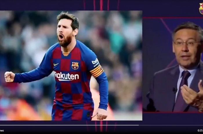 Kapten Barcelona, Lionel Messi, dan Presiden Barca, Josep Maria Bartomeu.