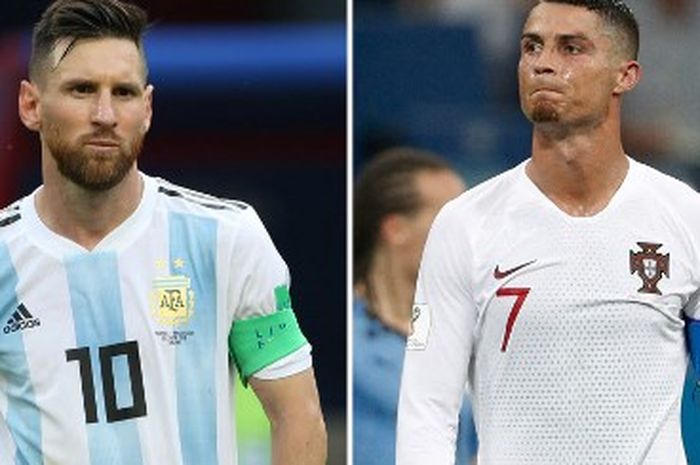 Lionel Messi (kiri) dan Cristiano Ronaldo saat masing-masing membela timnas Argentina dan Portugal. Messi dan Ronaldo akan kembali tampil di Piala Dunia 2022.