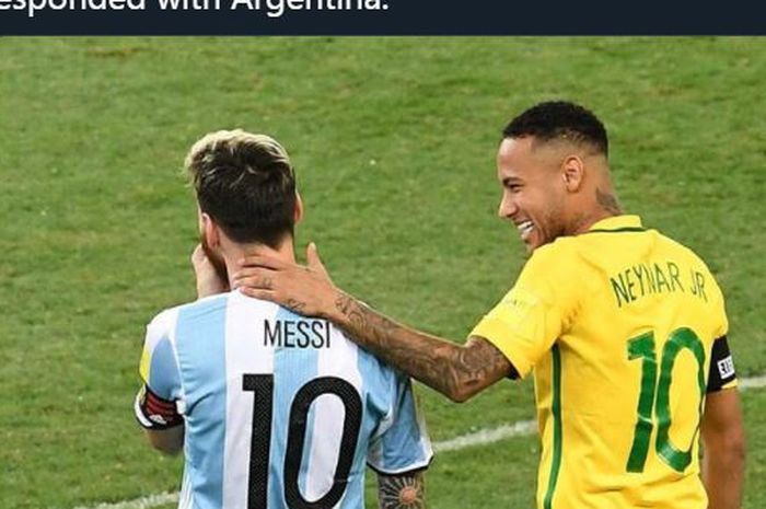 Neymar dan Lionel Messi bertemu dalam duel Brasil vs Argentina.