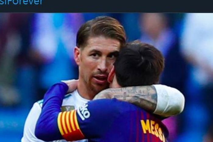 Momen Sergio Ramos dan Lionel Messi dalam duel Real Madrid vs Barcelona di el clasico.
