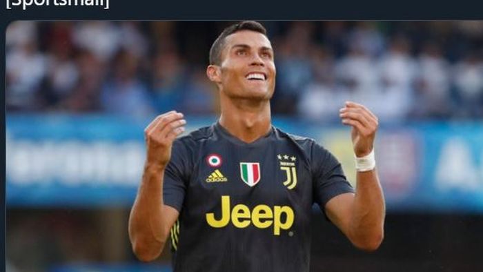 Ekspresi penyerang Juventus, Cristiano Ronaldo saat gagal membobol gawang Chievo Verona di Liga Italia 2018-2019.