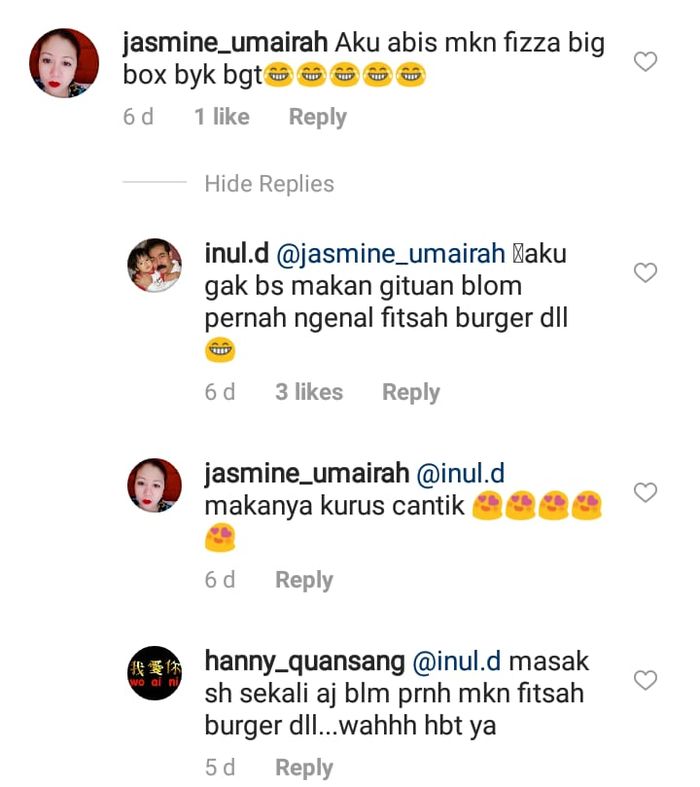 Komentar di unggahan Inul