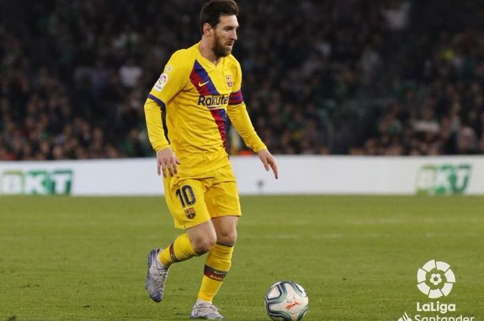 Megabintang Barcelona, Lionel Messi, dalam laga kontra Real Betis pada Minggu (9/2/2020).