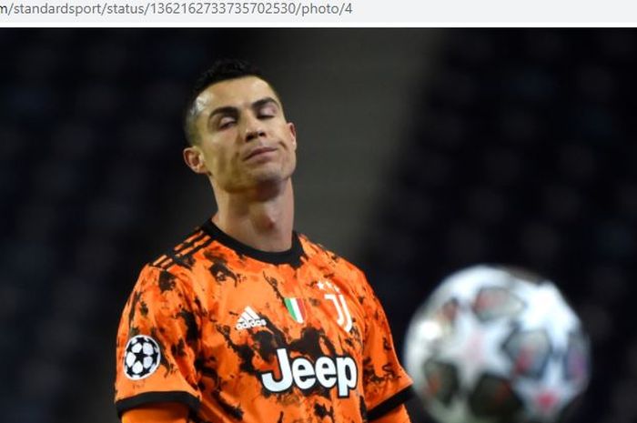 Ekspresi megabintang Juventus, Cristiano Ronaldo, dalam laga leg pertama babak 16 besar Liga Champions kontra Porto di Estadio Do Dragao, Rabu (17/2/2021).