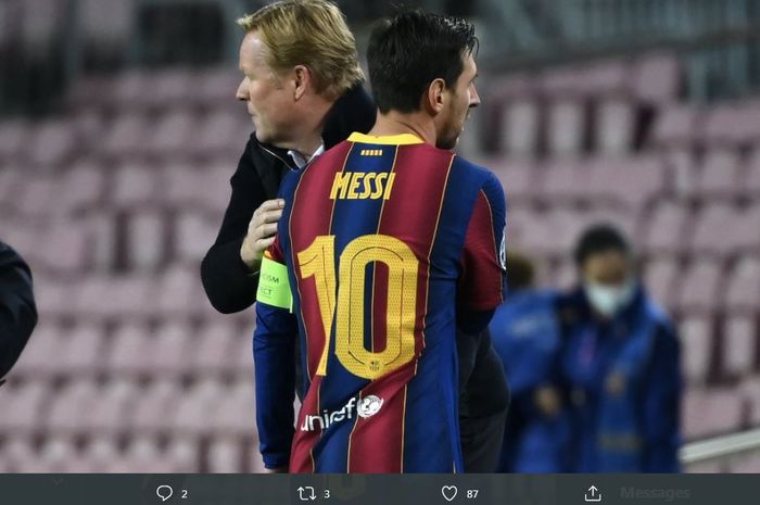 Lionel Messi dan pelatih Barcelona, Ronald Koeman.